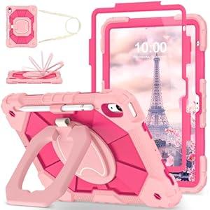 WESOROL Case for iPad (A16) 11th Generation 11 Inch (2025) iPad 10th Generation 10.9 Inch (2022), Full-Body Drop Protection i Pad Case 10th Gen with Rotating Stand Screen Protector Pencil Holder, Rose