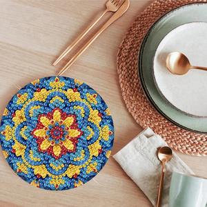 Diamond Painting Coasters Kit Mandala With Holder, DIY Mandala Diamond art Coasters Cork Wooden Pad Board Double Layer is Strong and Wear-Resistant for Beginners Adults Art Craft Supplies Gift 4X4IN