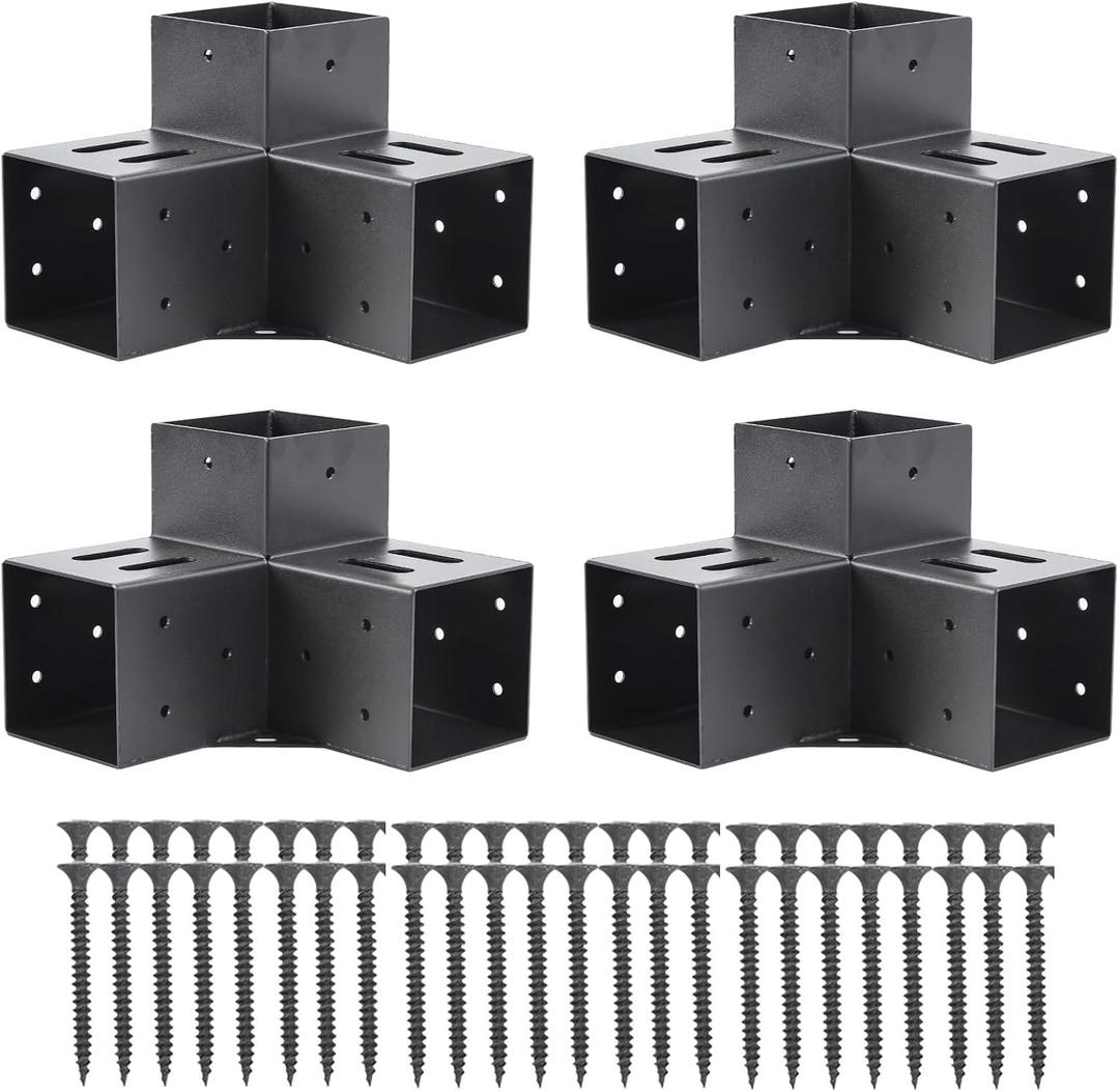 4x4 Pergola Brackets(Actual:3.6"x3.6") 3 Way Right Angle Corner Bracket, DIY Pergola Kit with Black Powder Coated Support Gazebos, Patio Pergolas Log Cabin Outdoor Pergola