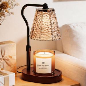 Candle Warmer Lamp with Timer & Dimmable Light, Height Adjustable Design, Modern Home Decor, Flameless Wax Melter for Jar Candles, Dark Wood,Includes 2 Bulbs, Ideal Gift for Women & Mom