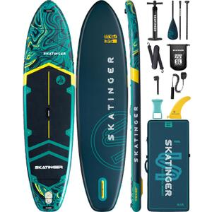 Skatinger 11'635" Super Wide Inflatable Paddle Board, Ultra Stable Stand Up Paddleboards for 450lb/3 People/Family/Big Size w/Shoulder Strap, 100L Backpack, All-Round Sup Board, US Fin