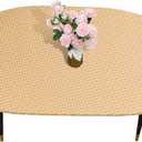 LIBERECOO Oval Fitted Tablecloth with Elastic, Waterproof Vinyl Tablecloth with Flannel Backing, Plain Weaves Pattern Wipeable & Reusable Plastic Table Cloth for Kitchen and Dining Room, 48" x 68"