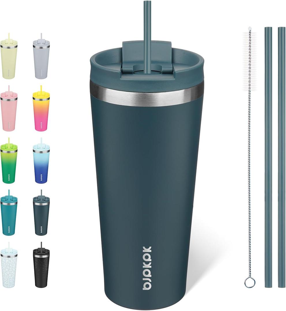 BJPKPK 22oz Stainless Steel Insulated Tumbler With lid And Straw Travel Coffee Thermal Tumblers Cup For Women And Men,Navy Blue