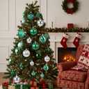 Soulchen 36 Pcs Christmas Balls Ornaments Bulk 3.15''/2.36''/1.57''Green & Silver Christmas Tree Decorations Glitter Xmas Decorative Hanging Ornaments Luxury Home Decor for Xmas (Green and Gold)