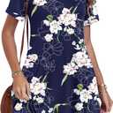 AUSELILY Women's Summer Casual Dresses 2026 Short Sleeve Swing Beach Floral T-Shirt Dress with Pockets (XX-Large, Floral Navy Blue)