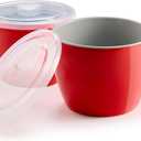 KooK Soup Mugs, Soup Cups with Lid, Microwavable Soup Bowl with Handles, Ceramic with Plastic Lid, for Overnight Oats, Travel Cups, Oversized Coffee Mug, Cereal, 25 Oz, Set of 2, Cherry/Grey