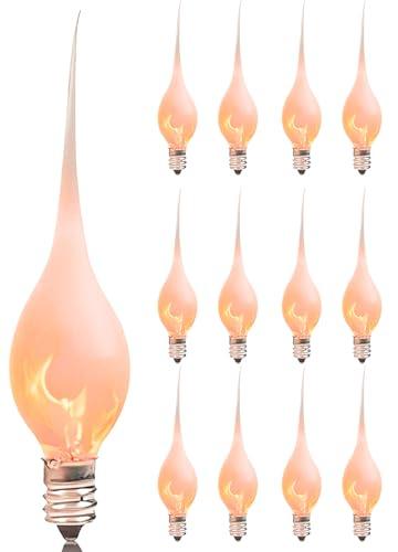 11PK Silicone Dipped Flicker Flame Christmas Candle Light Bulbs, 1W 120Volt Christmas Replacement Light Bulbs for Electric Window Candles Chandeliers Outdoor String Lights, C7/E11 Candelabra Base