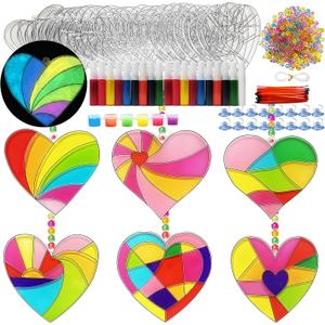 Ayhuhra 30 Sets Valentines Heart Suncatchers for Windows Glow in The Dark Valentines DIY Window Paint Art Suncatchers for Valentine's Day Gift Exchange Mother's Day Art Craft Party Supplies