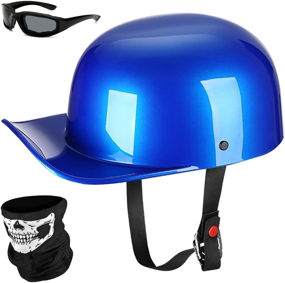 Baseball Motorcycle Helmet Half Cap for Bike Cruiser Chopper Moped Scooter- Dot Approved (X-Large, Blue)