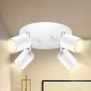 BoostArea LED 4 Light Track Lighting Kit, LED Track Lighting Fixtures, White Round Ceiling Spot Lighting, Flexibly Rotatable Light Head for Kitchen, Living Room, Bedroom, GU10 Bulb Not Included