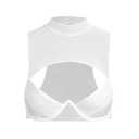 SweatyRocks Women's Cut Out Sheer Mesh Crop Top Mock Neck Sleeveless Y2k Party Rave Tops White Medium
