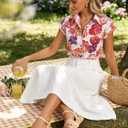 GRACE KARIN Floral Eyelet Spring Summer Tops for Women,2026 V Neck Dressy Casual Shirts,Boho Button Down Short Sleeve Blouses (XXL)