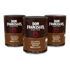 Don Francisco's French Dark Roast Ground Coffee: Rich, Smoky 100% Arabica Beans with Chocolate Notes - Premium Morning Brew (3 x 12 oz Recyclable Cans) (EXP 07/15/26)
