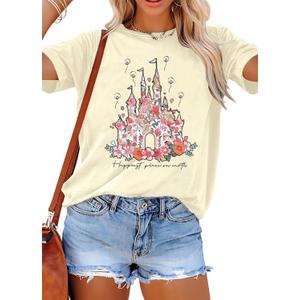 T&Twenties Women Magical Shirt for Women Funny Magic Kingdom Family Vacation Tshirt Casual Graphic Short Sleeve Tee Tops Apricot (L)