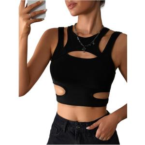 Milumia Women's Cut Out Front Tank Top Sleeveless Sexy Fitted Crop Tops (Black), S