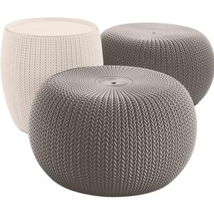KETER Urban Knit Pouf Ottoman Set of 3 with Storage Table for Patio and Room Dcor-Perfect for Balcony, Deck, and Outdoor Seating, Cream & Taupe