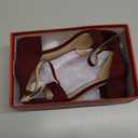 PARTY Women's Open Toe Ankle Strap Low Block Chunky Heels Sandals (7.5, Burgundy)