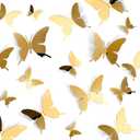 Ferraycle 48 Pieces Metal Butterfly Wall Decor, 3 Sizes 5.9", 3.94", 2.36" 3D Flying Butterfly for Wall Room Bedroom Living Room Decorations, Wedding Birthday Party Home DIY Art Decor (Gold)