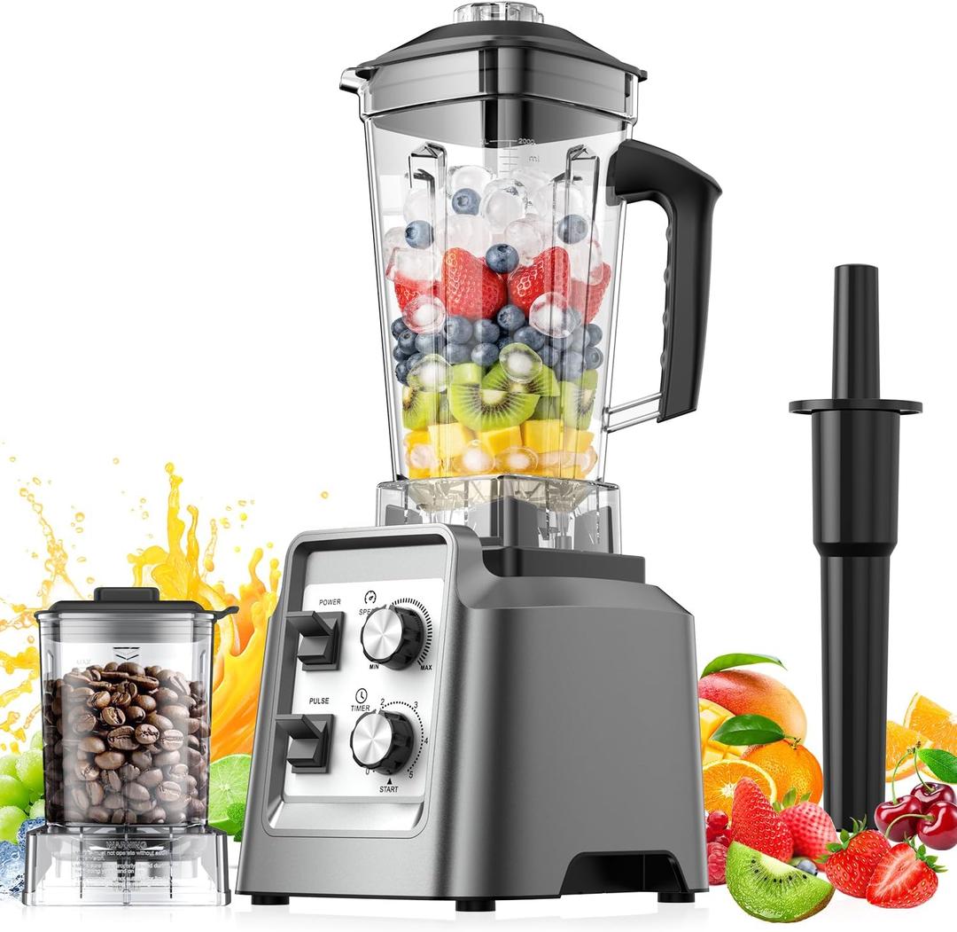 Blender, 68Oz. Countertop Blenders with 20Oz. Grinder, 28000 RPM Kitchen Blender for Smoothies, Ice Crushing, Frozen Fruits, Self-Cleaning, Speed Adjustable (Silver)