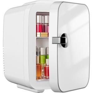 DUMOS 4L Mini Fridge 6-Can Thermoelectric Cooler & Warmer Compact 110V AC/12V DC Refrigerator for Skincare Drinks, and Food  Retro Style for Car, Office, Dorm, Bedroom, White