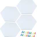 PATIKIL Hexagon Felt Board Tiles, 4 Pack Self Adhesive Wall Bulletin Pin Board with Push Pins for Photos Memos Home Office Classroom Decor, White