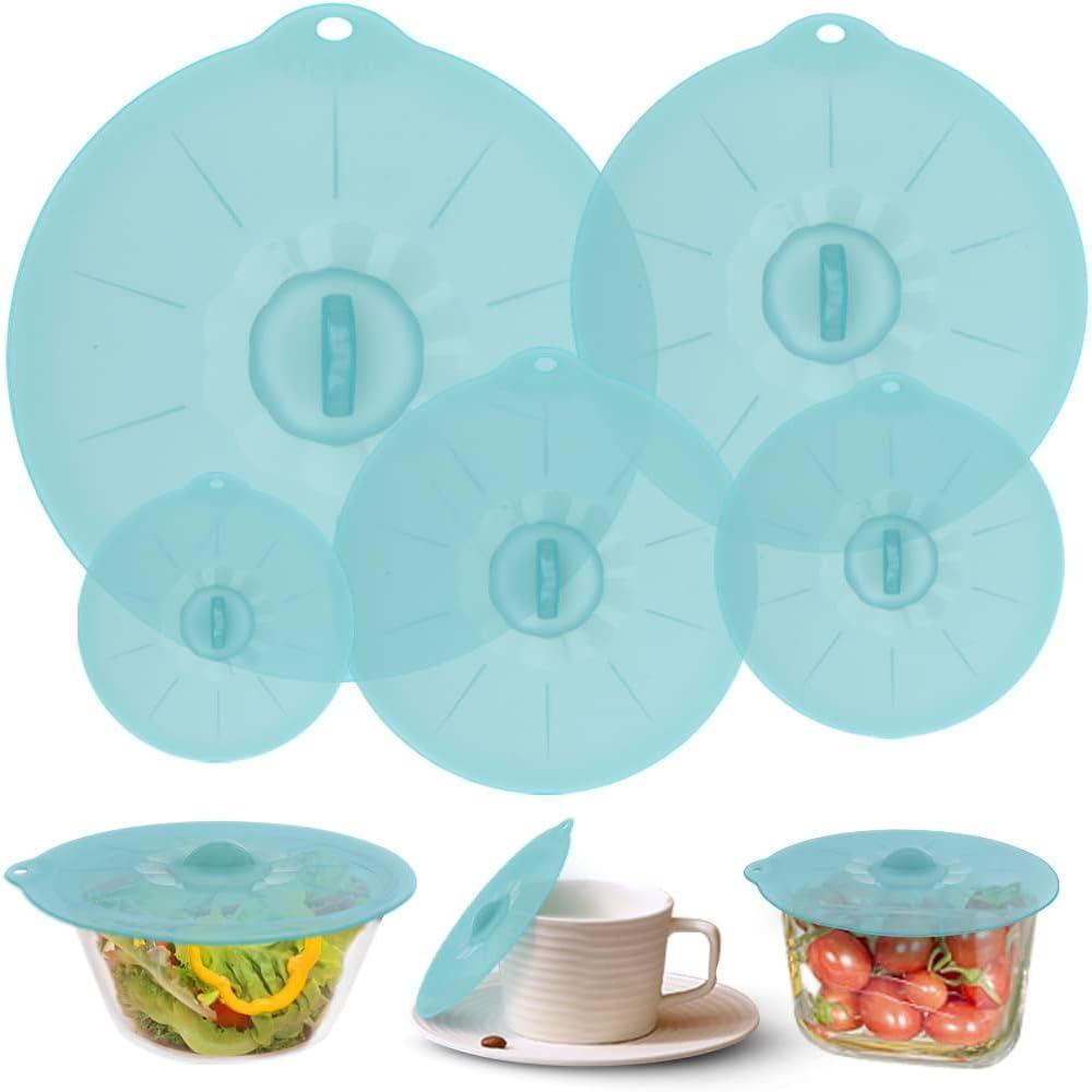Silicone Lids for Food Storage - Silicone Bowl Covers Pot Lids BPA Free Suction Lids Silicone Microwave Cover Pot Covers for Cups Bowls Pots Pans Oven Fridge (Clear Turqouise)