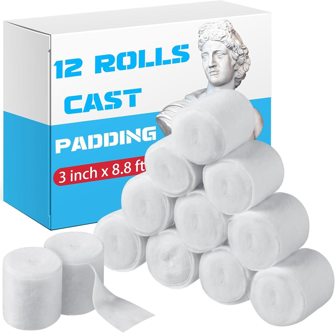 Nuanchu 12 Rolls Medical Cotton Cast Padding Roll Individual Pack Soft Plaster Cloth Gauze Roll Undercast Padding Wrap Bandage for Halloween Bandage Art Body Casts Mask Making Craft (3 Inch X 8.8 ft)