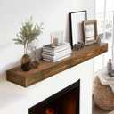 48x3x7in Solid Wood Floating Shelf Brown Rustic Wall Mounted Fireplace Mantel Shelf Heavy Duty Decorative Fireplace Mantel for Living Room, Kitchen, Bathroom, Bedroom, 48x3x7-hollow