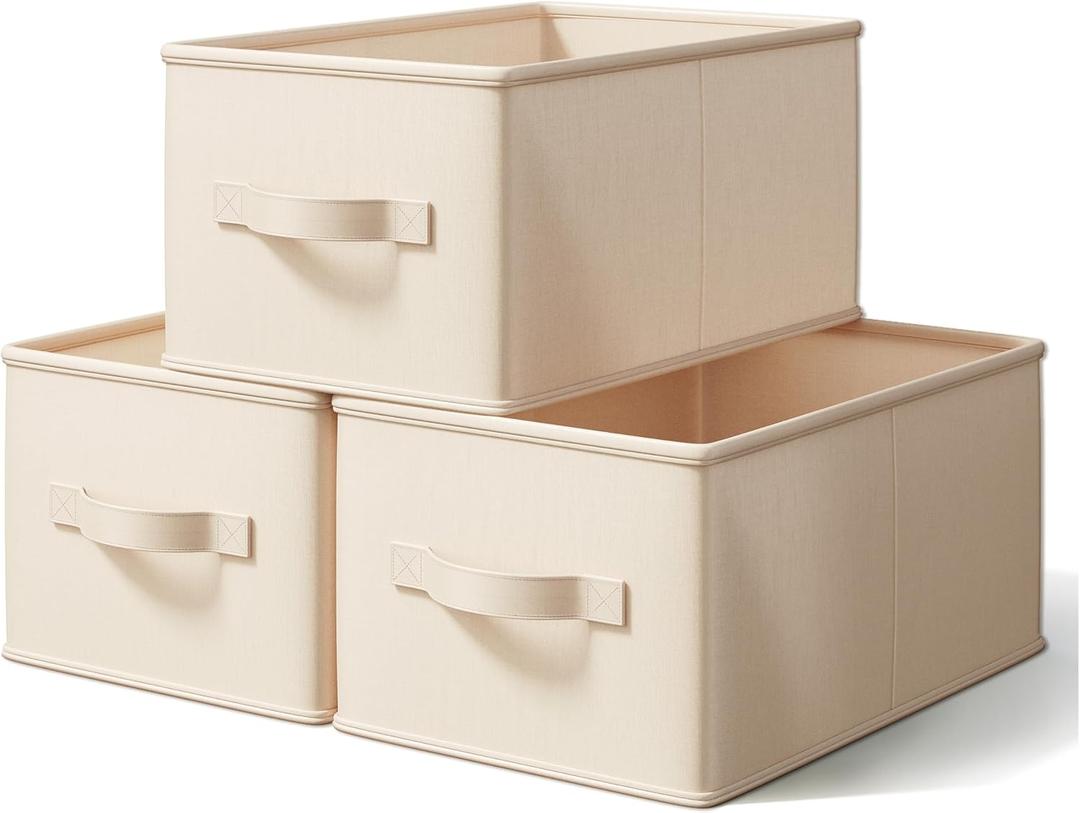 LayerSpace Storage Bins, Fabric Satin Storage Baskets for Shelves, 16.25" L*12" W*10" H Collapsible Storage Bins with Handles for clothes, Closet Baskets and Bins with Handles, Blush Pink, 3-Pack