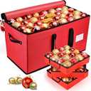 Mrrihand Christmas Ornament Storage Box, Ornament Storage Container with 8 Trays-Xmas Decoration Organizer Keeps 128 Holiday Ornaments 3-Inch, Dual Zipper Closure, 600D Tear-ProofRed