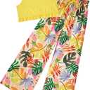 Girls 2 Piece Outfits Spring Summer Tropical Hawaiian Beach Vacation Wide Leg Pants Set Size 4-12