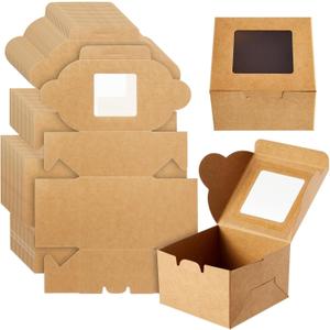 Juvale Cupcake Boxes with Window - 25-Pack, 4x4x2.5 in, Brown Paper - Cookie Packaging & Dessert to Go Containers with Lids - Treat Boxes with Window for Baked Goods