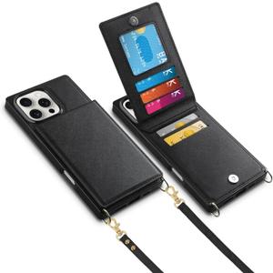 Vofolen for iPhone 16 Pro Max Case Wallet with Card Holder Crossbody Lanyard Strap Leather Case with Magnetic Clasp Kickstand Heavy Duty Protective Flip Cover for iPhone 16 Pro Max for Women, Black
