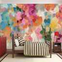 Peel and Stick Vibrant Abstract Floral Painting Mural, 137" x 102"