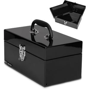 P.I.T. 12 Inch Tool Box,Portable Small Steel ToolBox with Metal Latch Closure for Household, Warehouse,Tools Storage,Black