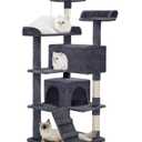 Made4Pets Cat Tree Tower 56in Cat Tower for Indoor Cats Kitten Tree Multi-Level Cat Tree with 2 Condo Furniture Activity Center with Scratching Posts Funny Toys Kittens Pet Play House, Grey
