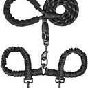 MingXpets Double Dog Leash, Dual Dog Leash, 360° Swivel Tangle Free Bungee Walking Training for Large Medium Dogs, Shock Absorbing Bungee Reflective for Two Dogs, 18~121 lbs, Black