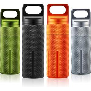 Patelai 4 Pcs Portable Keychain Pill Holder Pill Organizer Travel Waterproof Match Container Aluminum Airtight Keychain Container Travel Size Storage Supplements Holder for Outdoor Camping, (Vintage)