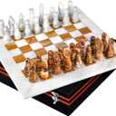 UMAID Marble Chess Set for Adults, 12" Handcrafted Marble Chess Board with Weighted Pieces and Velvet Storage Box, Luxury Chess Game for Home, Office, or Elegant Decor, Premium Gift for Chess Lovers (Brown & White)