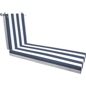 Yitecraft Outdoor Chaise Lounge Cushion, Olefin Waterproof & Fade Resistant, Patio Lounge Chair Cushion, Thick Lounger Pad with Removable Cove, 75 x 23 x 6 Inches, Stripe Blue and White