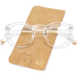 EASY READ Retro Round Blue Light Blocking Reading Glasses for Women,Anti UV Readers for Women with Spring Hinge (Clear)
