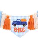 Pumpkin 1st Birthday High Chair Banner for Boys - Boy Blue Truck First Birthday Decorations, Our Little Pumpkin Is Turning One Highchair Banner, Fall 1st Bday Decor