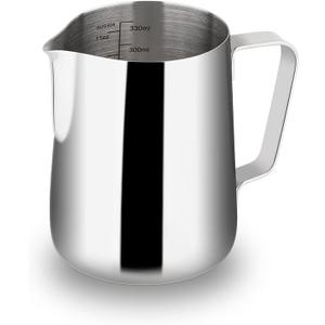 watchget Milk Frothing Pitcher 350ml/600ml/900ml/1500ml (12oz/20oz/32oz/52oz) - Stainless Steel Espresso Steaming Pitcher for Cappuccino, Latte Art, Milk Jug Coffee Frother Cup, Silver (11.8 Ounces)