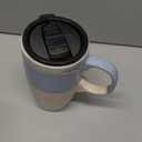 Bosmarlin Ceramic Travel Coffee Mug with Handle and Lid, 18 oz, Portable Coffee Cup for Car Cup Holder, Microwave and Dishwasher Safe, Reactive Glaze (Light Blue)