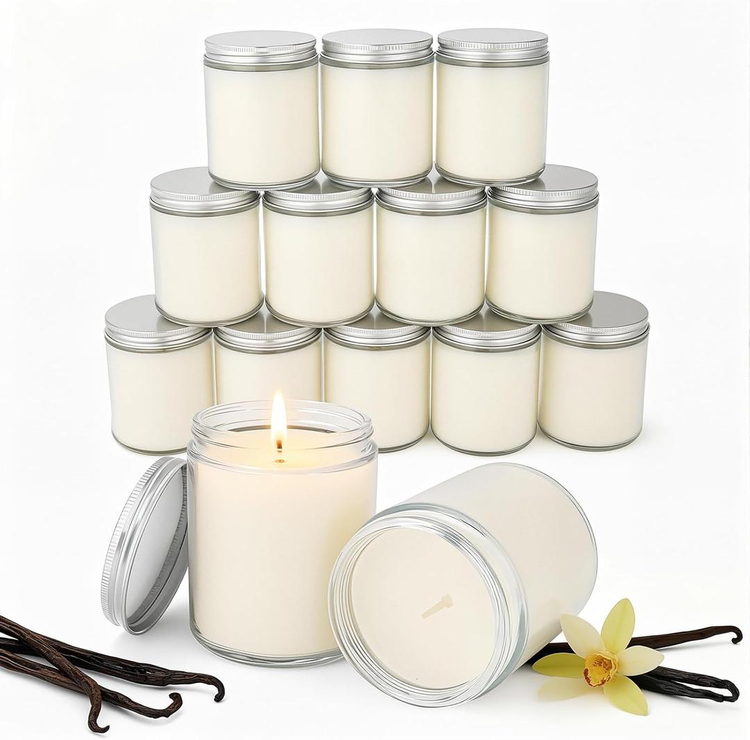 12 PCS 8oz Large Vanilla Scented Candles, White Soy Wax Candle Set | Long Lasting Warm & Cozy Fragrance, Bulk Gifts for Weddings, Holiday, Home and Cafe Decor.