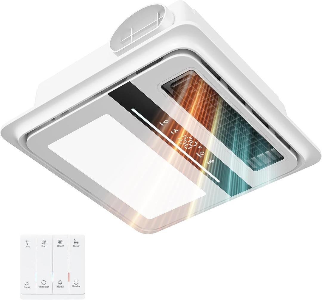 VallisCo 4 in 1 Bathroom Exhaust Fan with LED Light and Heat Function, 1800W Ceiling Ventilation Combo, 140 CFM Quiet Bathroom Fan with Wireless Remote Control Keypad, 110V, Medium