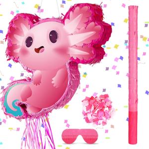 Seematn Axolotl Piata Birthday Party Decorations Animals Piata with a Blindfold, Bat and Confetti for Axolotl Party Favor Birthday Girl Kid Baby Shower Supplies, 15.75 x 12.2 x 2.95 Inch
