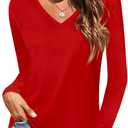 Elesomo Women Shirts V Neck Short/Long Sleeve Cotton Tops T-Shirt Basic Tees (Medium)
