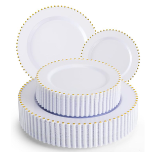 EI 60pcs White Plastic Plates with Gold Rim,Heavy Duty 10" Dinner & 7" Dessert Plate Disposable,White and Gold Plate for Party,Wedding,Birthday,Afternoon Tea,Spring,Mother's Day,Valentine's Day