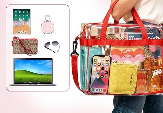 Clear Bags for Women Men, Stadium Approved Clear Handbag Zip Lunch Bag Clear Shoulder Bag for Concert 10pcs Red